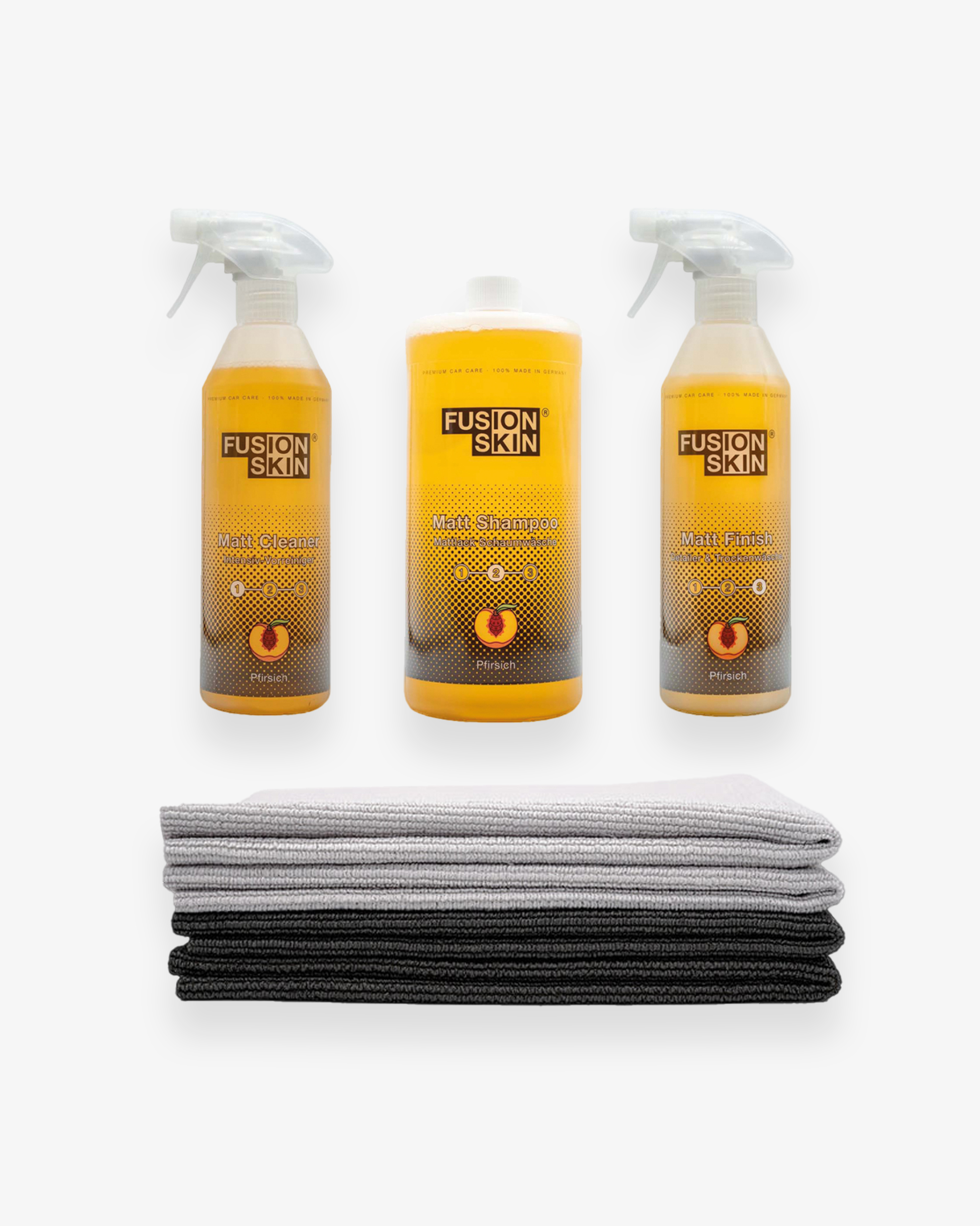 glanz-lack-folie-intensivreiniger-shampoo-autoshampoo-detailer-mikrofasertuch-set_1280x1280_grey Fusionskin® Set Mattlack & Mattfolie – Bild 1
